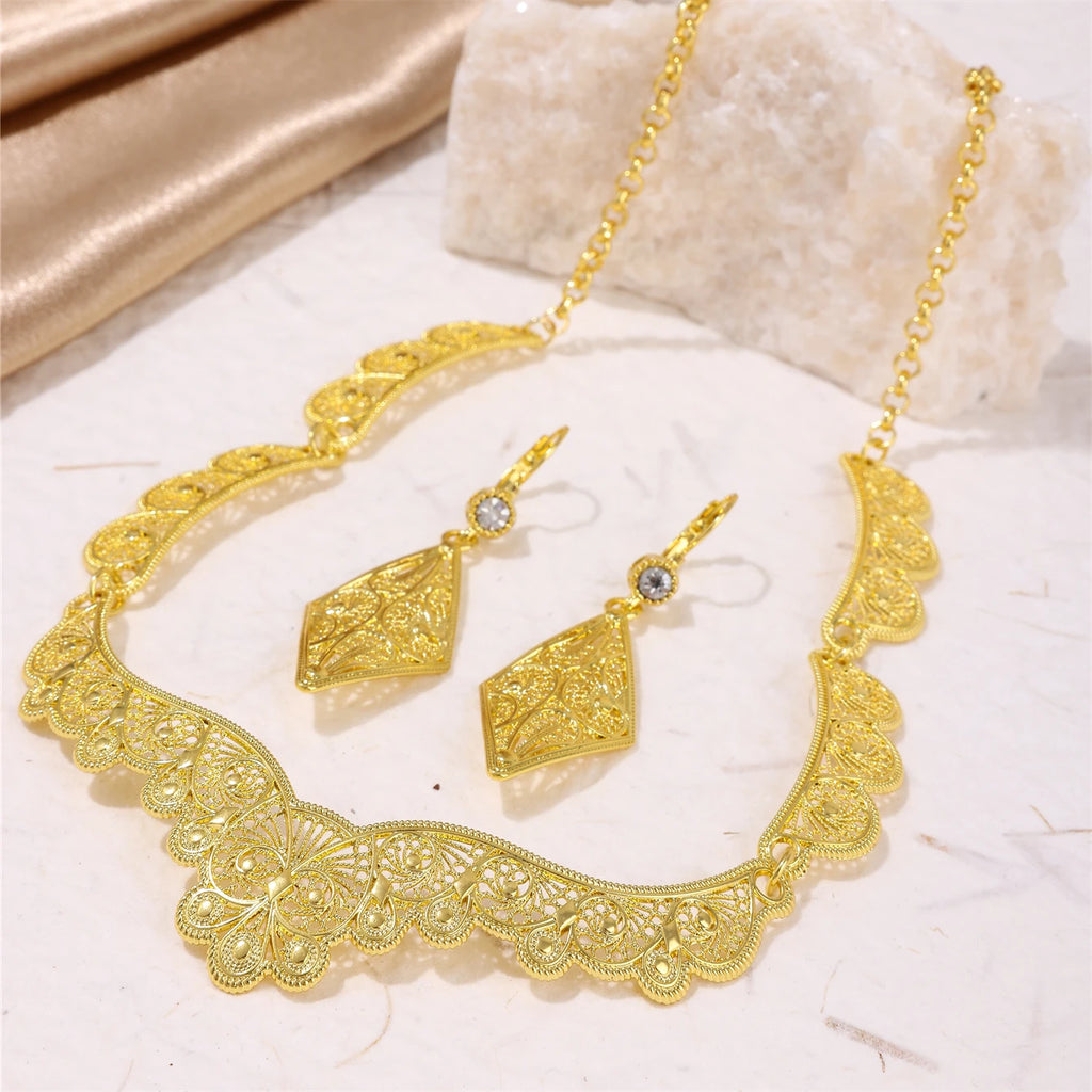 Fashion Luxury Ladies' Jewelry Set - Exquisitely Carved Necklace & Earrings for Weddings & Banquets