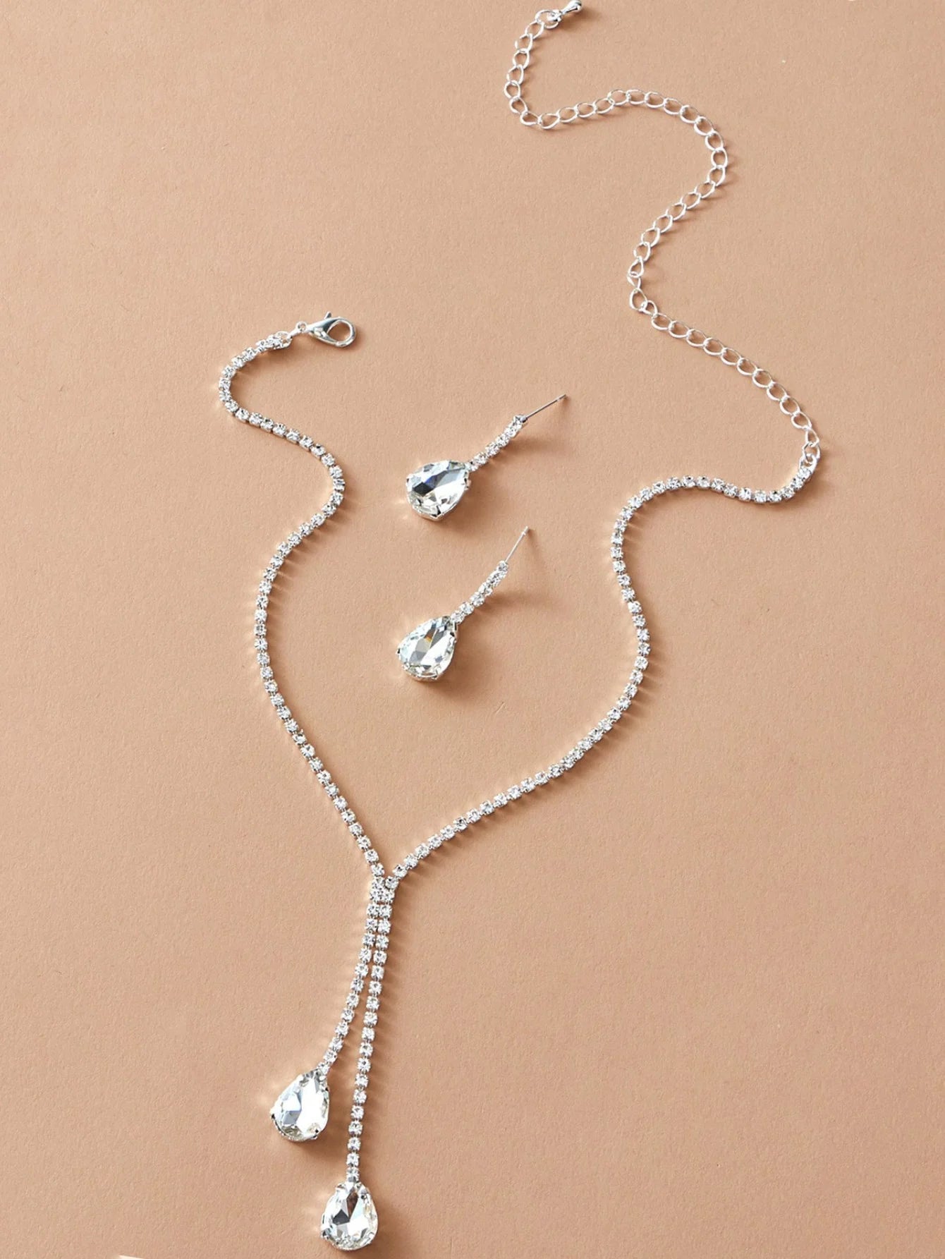 Simple jewelry, sparkling water droplets, wedding claw chain, banquet chain, necklace, earrings, bridal set, women's jewelry