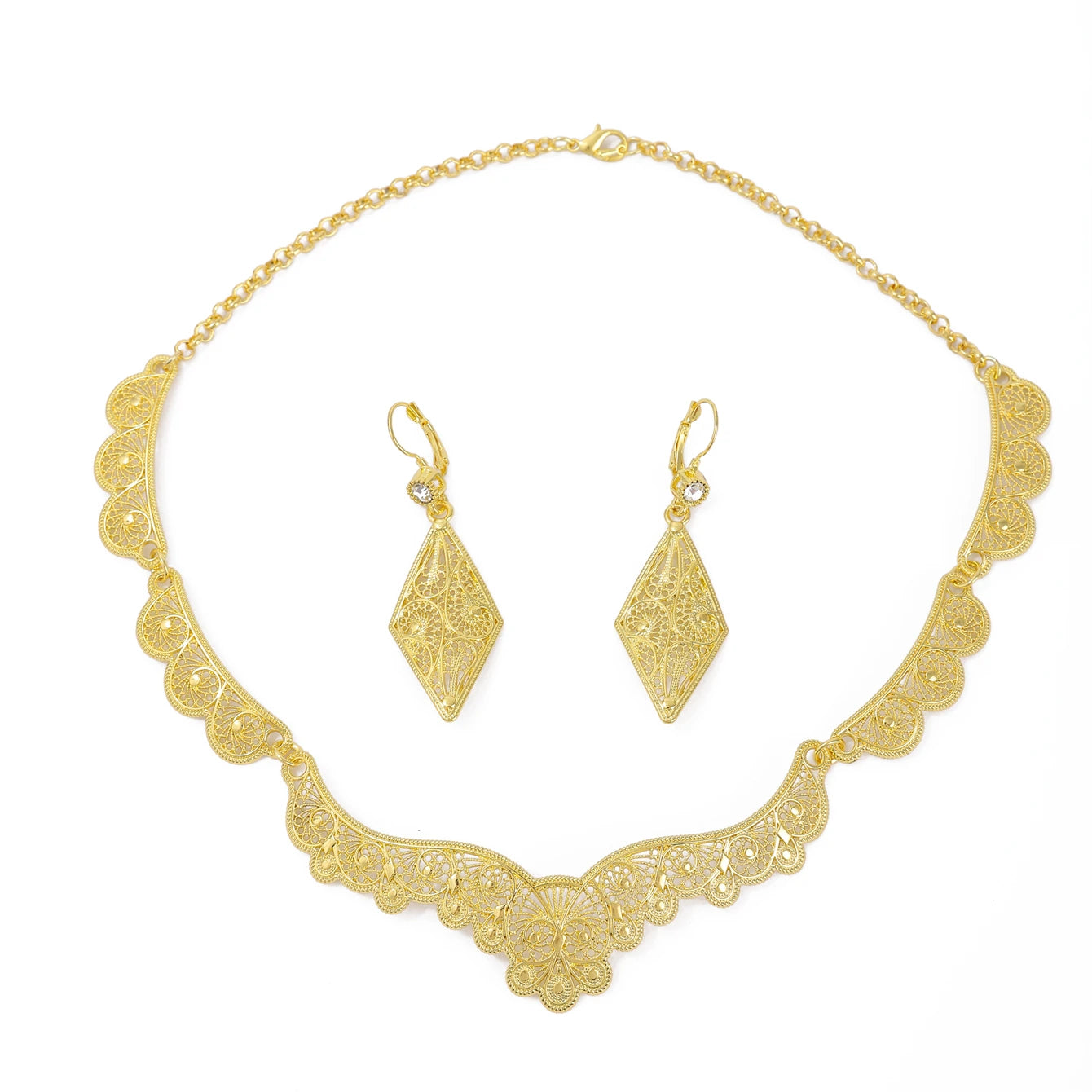 Fashion Luxury Ladies' Jewelry Set - Exquisitely Carved Necklace & Earrings for Weddings & Banquets