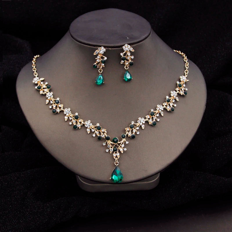 Gorgeous Crystal Fashion Jewelry Sets for Women Luxury Choker Necklace Earrings Prom Wedding Dress Bridal Necklace Sets