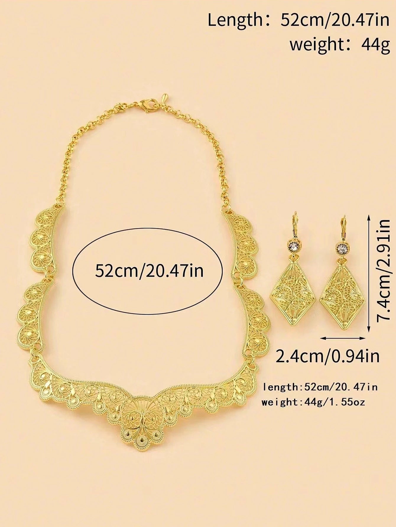 Fashion Luxury Ladies' Jewelry Set - Exquisitely Carved Necklace & Earrings for Weddings & Banquets